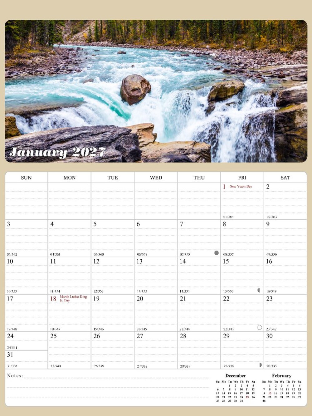 2027 Calendar Magnetic Peel & Stick 12 Months 8.5" x 11" Outdoor